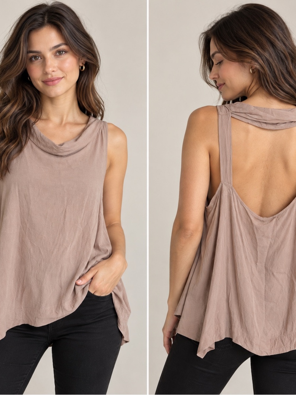 Free People Taupe Draped Open-Back Top | Medium
